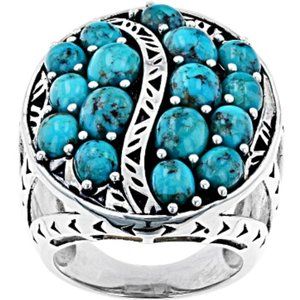 Southwest Style By JTV™ Oval Turquoise Rhodium Over Sterling Silver Ring